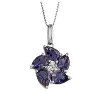 Elements Gold GP2301M Peony Pendant With Lolite And Diamond in 9ct White Gold