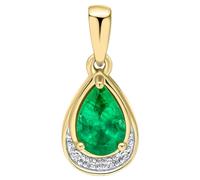 Elements Gold GP2383G Teardrop Emerald and Diamond Pendant in 9ct Gold