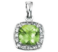 Elements Gold GP708G Cushion Cut Peridot Pendant Diamond Surround in 9ct White Gold