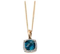 Elements Gold GP964T Checkerboard London Blue Topaz Pendant with Diamond in 9ct Gold