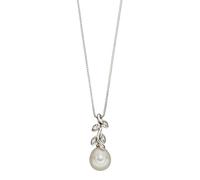 Elements Gold Pearl and Diamond Vine Necklace in 9ct White Gold