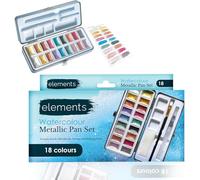 Elements Metallic Watercolour Paint Set - 18 Shimmer Half Pans for Artists