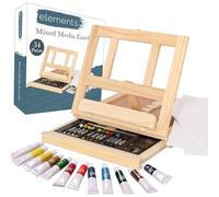 Elements Mixed Media Easel Art Set - 34-Piece Wooden Desktop Easel Box Painting Kit with Acrylic Paints, 3 Canvas Boards and Oil Pastels - Portable Artists Paint Set