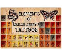 Elements Of Sailor Jerry?¡¥S Tattoos Bar Poster College Apartment Vintage Home Decor Poster Decor Poster Wall Art Tin Sign Decor Metal Sign Poster 8X12 Inches
