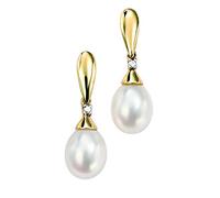 Elements Gold GE780W Freshwater Pearl and Diamond Drop Earrings