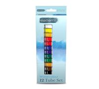 Elements Watercolour Tube Set - 12 ml Tubes, Multicolor, 12 Tubes of Lightfast Watercolour Paints, Strong Tint & Superb Mixing for Arts and Crafts, Beginners & Artists