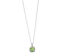 Elements White Gold Pendant Cushion Cut Peridot Pave Diamond