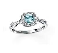 Elements White Gold Ring Twist Aquamarine Pave Diamonds - Size 54