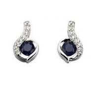 Elements White Gold Swirl Blue Sapphire Diamond Earrings