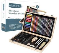 Elements Wooden Art Set with Mannequin - Professional Artists Colouring, Painting, Drawing and Sketching Supplies Case Kit for Beginners for Artists, Adults, and Kids