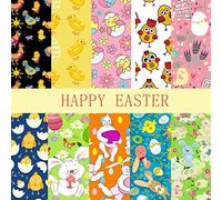 elemhome Easter Sewing Fabric 10pcs 9.8 x 9.8 inch Animals Fat Quarters Fabric Bundles Easter Cotton Fabric Eggs Rabbit Printed Fabric Material Easter Sewing Home Party Decor Supplies (D)