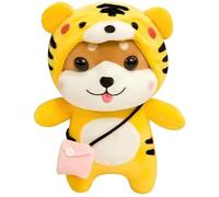 elemhome Soft Stuffed Animals Cute Shiba Inu Stuffed Animals in Cute Costume Plush Small Animal Image in Pig Frog Deer Tiger Outfit Adorable Plush Toys Hugging Pillow Doll for Kids (Tiger Costume)