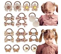 EleMirsa Hair Bows for Girls Toddlers Hair Bows Brown Rubber Band Elastic Braid Flowers Ponytail Holder for Baby Girls Kids 20 Pieces