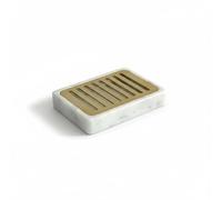 ELEMNTS Carrara Marble Soap Dish with Brass Tray for Bathroom and Shower, Natural Stone, Modern Home Decor, White