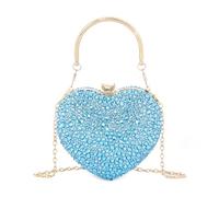 Elenint Women's Elegant Shiny Rhinestone Heart Type Clutch Evening Bag Shoulder Bag Party Wedding Cocktail Prom Handbags Chain Bag Shoulder Bags, Rhinestone Lake Blue, One Size