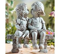 Elenon Boy and Girl Garden Statue Outdoor Decorative, Couple First Kiss Garden Sculpture for Yard Patio Art Flower Bed Decoration, 8 1/4" L x 4 3/4" W x 9" H