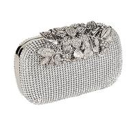 Eleoption Diamante Crystal Diamond Evening Bag Unique Clasp Clutch Flower Rhinestone Purse Party Bridal Prom (Silver)
