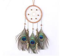 Eleoption Dream Catcher Handmade Dreamcatcher with Natural Feather Hanging Wall for Interior Wall Decoration, Car and Home Decor Hanging Ornament Craft Gift (Peacock)