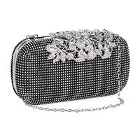 ELEOPTION Women Crystal Diamond Evening Bag with Detachable Chain Chic Leaves Clasp Clutch Diamante Clutch Bag Ladies Sparkly Rhinestone Purse Wallet Handy Bag Party Bridal Prom Wedding,Black