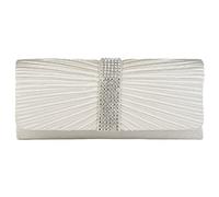 Eleoption Womens Satin Diamante Ladies Pleated Bow Wedding Bridal Prom Handbag Clutch Bag,Ivory