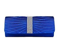 Eleoption Womens Satin Diamante Ladies Pleated Bow Wedding Bridal Prom Handbag Clutch Bag, Royal Blue