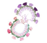 ELEOUTI 2pcs Adjustable Woolen Yarn Pet Scarf Collar with Bell Flower Design, Prevents Drooling, for Everyday Wear and Photo Shoots, Suitable for Dogs and Cats in Trendy Fashion Style