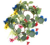 ELEOUTI 2pcs Candle Rings Wreaths Small Daisy Wreaths with Eucalyptus Leaves Rustic Cloth Pe Material Ring Shape Not Easy to Fade Photo Prop Festival Birthday Table Decoration