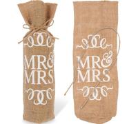 ELEOUTI 2pcs Rustic Linen Wedding Wine Pouch with Great Bearing Ability and Reusable Design, Stylish Mr and Mrs Wine Holder Bag for Wedding Gift or Engagement Party