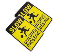 ELEOUTI 2pcs Safety Slow down Warning Signs Iron Sturdy Weather-resistant Yellow Slow Crossing Signs Enhancing Safety for Playing Outdoors and Parks