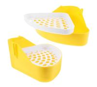 ELEOUTI 2pcs Triangle Corner Litter Box for Small Animals, Plastic Portable Cage Potty Trainer for Hamsters and Rabbits, Yellow, Easy to Clean Smooth Surfaces, Space-saving Design for Cage
