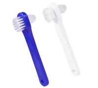 ELEOUTI 4pcs Dual Head Denture Brush for False Teeth White Blue with Firm Bristles Non-Slip Handle for Easy Cleaning and Portability