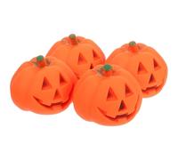 ELEOUTI 4pcs Halloween Pumpkin Pet Chew for Small Dogs, Soft Plastic Squeaky Interactive that Clean Teeth and Provide Fun Biting Experience