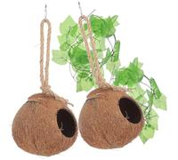 ELEOUTI 4pcs Natural Coconut Shell Pet House with Artificial Vines Comfortable Hanging Nest for Small Reptiles and Lizards Reptile Pet Shelter and Playground