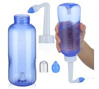 ELEOUTI 500ml Plastic Wash Nose Cleaner Nasal Irrigator with Water Flow Control and One-button Operation, Blue Nasal Cleaning Bottle for Adults with 2 Nozzles, for Home Sinus Rinse