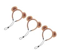 ELEOUTI Bear Ears Headband Plush Furry Hair Hoop Adjustable 3pcs Khaki with Elastic Band, Comfortable Fit Preventing Scratching for Dogs and Cats for Halloween and Theme Parties