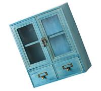 ELEOUTI Blue Multi-deck Drawer Storage Box with Glass Window for Convenient Sorting and Storage, Wooden Makeup Desk Organiser with Fashion Shape for Home Or Office