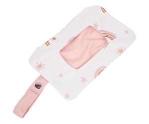 ELEOUTI Foldable White Diaper Wipes Dispenser Bag Made of Polyester-Cotton with Cute Cartoon Design, Versatile Wipes Carrying Case, Suitable for Travel and Can Be Hung on Stroller