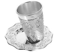 ELEOUTI Kiddush Cup Silver Goblet Engraved Zinc Alloy Sturdy Quality Ritual Cup with Saucer Unique Design for Passover and Important Jewish Holidays