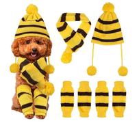 ELEOUTI Knitted Size in Hat Dog Winter S Set Yellow Scarf Brown, Comfortable Warm Woolen Yarn Outfit Holiday for Pet Photo Shoots and Costume Parties
