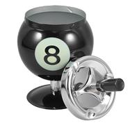 ELEOUTI Multifunctional Black Stainless Steel Ashtray with Lid for Cigarettes and Cigars, Stylish Unique Billiards Design, Sturdy Metal Tabletop Ash Tray for Game Room Or Desk Use