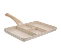 ELEOUTI Nonstick Beige Multi-Function Frying Pan with Aluminum Alloy and Wood Handle, Multiple Grooves for Convenient Egg and Steak Cooking, All-in-one Pan for Breakfast and Everyday Use