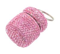 ELEOUTI Portable Rhinestone Mini Pill Box with Multi-Compartment Aluminum Design, Compact Size 6.3x3.2x3.2cm, Easy to Spot Pink Travel Pill Organizer with Keychain for Everyday Pocket Use