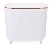 ELEOUTI Restroom Trash Can with Lid, Bathroom Dustbin, 12L Beige PET ABS Space-Saving Wastebasket for Home Restroom, Seals Odours
