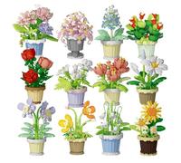 eleph.H 12 Pack Mini Flower Potted Plant Bonsai Building Toy Blocks Artificial Particle Flower Botanical Blocks Set - Creative Botanical Bouquet Kit for 16+ &Adults, Party Favors