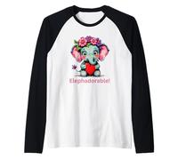 Elephadorable Adorable Elephant Lovable Big Eyes and Flowers Raglan Baseball Tee