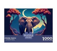 Elephant 1000 Pc Adult Jigsaws - Moon Elephant Tree Impossible Hard Difficult Challenging Game for Wall Decoration And Gifts38x26cm/1000pcs