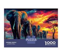 Elephant 1000 Pcs Premium Cardstock Jigsaw Puzzle Set Elephant Herd Sunset Family Game Beautiful Decor Perfect 38x26cm/1000pcs