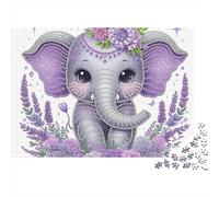 Elephant 1000-Piece Jigsaw Puzzle Baby Elephant Lavender Wreath - Classic Educational Game for Adults And Kids52x38cm/1000pcs