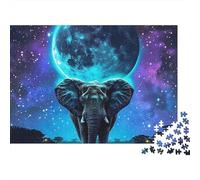 Elephant 1000 Piece Jigsaw Puzzle Cosmic Moon Backdrop Elephant- Family Puzzle Game for Adults And Kids 70x50cm/1000pcs