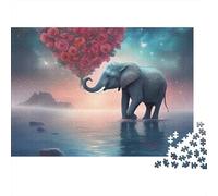 Elephant 1000-Piece Jigsaw Puzzle Elephant Starry Tree Water Backdrop - Recycled Cardboard for Kids38x26cm/1000pcs
